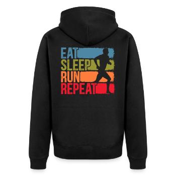 Eat Sleep Run Repeat Marathon Läufer Laufen - Unisex Premium Bio Zip Hoodie - Schwarz - Hinten - Nico (187cm)