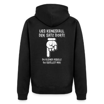 Lustiger Spruch - Unisex Premium Bio Zip Hoodie - Schwarz - Hinten - Nico (187cm)