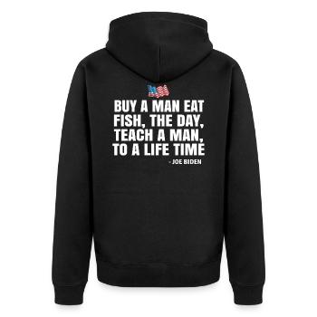 Joe Biden - Unisex Premium Bio Zip Hoodie - Schwarz - Hinten - Nico (187cm)