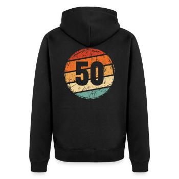 50e anniversaire - Veste à capuche bio Premium Unisexe - noir - Dos - Nico (187cm)