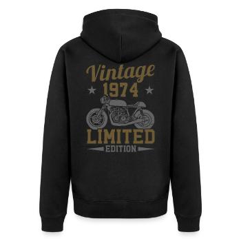Biker Motorradfahrer Motorrad Geboren In 1974 - Unisex Premium Bio Zip Hoodie - Schwarz - Hinten - Nico (187cm)
