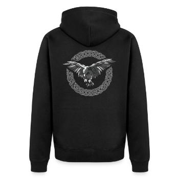 Odins Rabe Germane Wikinger - Unisex Premium Bio Zip Hoodie - Schwarz - Hinten - Nico (187cm)