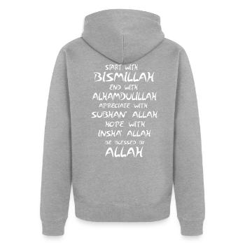 Muslim Muslime Allah Gott Koran Islam Spruch - Unisex Premium Bio Zip Hoodie - Grau meliert - Hinten - Nico (187cm)