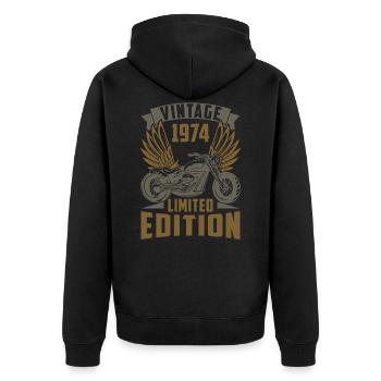Motorradfahrer Motorrad Biker Geboren 1974 - Unisex Premium Bio Zip Hoodie - Schwarz - Hinten - Nico (187cm)
