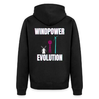 Windpower Evolution Windkraft Wind - Unisex Premium Bio Zip Hoodie - Schwarz - Hinten - Nico (187cm)