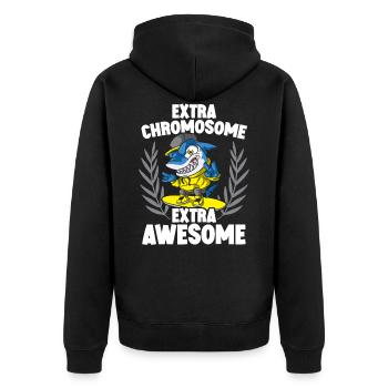 Extra Chromosom Extra Awesome Down Syndrom - Unisex Premium Bio Zip Hoodie - Schwarz - Hinten - Nico (187cm)