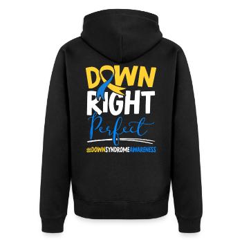 Down Right Perfect Down Syndrom - Unisex Premium Bio Zip Hoodie - Schwarz - Hinten - Nico (187cm)