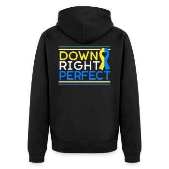 Down Right Perfect Down Syndrom - Unisex Premium Bio Zip Hoodie - Schwarz - Hinten - Nico (187cm)