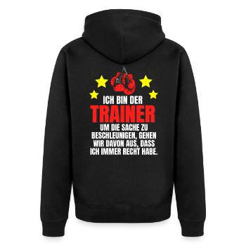 Boxtrainer Spruch Boxen Trainer immer Recht - Unisex Premium Bio Zip Hoodie - Schwarz - Hinten - Nico (187cm)