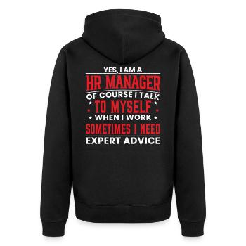 I am an HR Manager HR Manager - Unisex Premium Organic Zip Hoodie - black - Back - Nico (187cm)