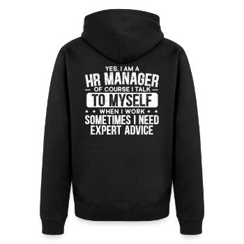 I am an HR Manager HR Manager - Unisex Premium Organic Zip Hoodie - black - Back - Nico (187cm)