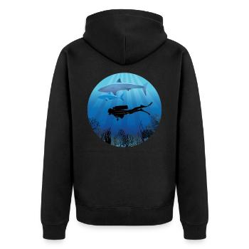 Shark Diving Scuba Diver - Unisex Premium Organic Zip Hoodie - black - Back - Nico (187cm)