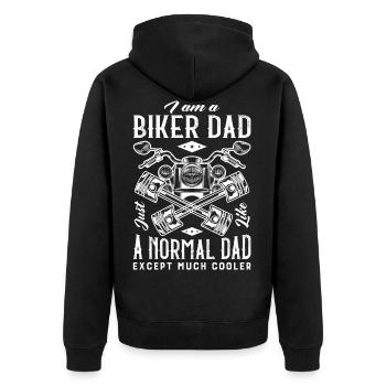 Biker Dad, Cool Motorcycle Father - Unisex Premium Organic Zip Hoodie - black - Back - Nico (187cm)