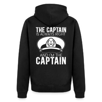Der Captain Hat Immer Recht Ich Bin Der Kapitän - Unisex Premium Bio Zip Hoodie - Schwarz - Hinten - Nico (187cm)