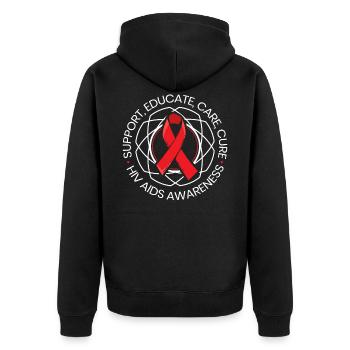 HIV AIDS Bewusstsein Kämpfer - Unisex Premium Bio Zip Hoodie - Schwarz - Hinten - Nico (187cm)