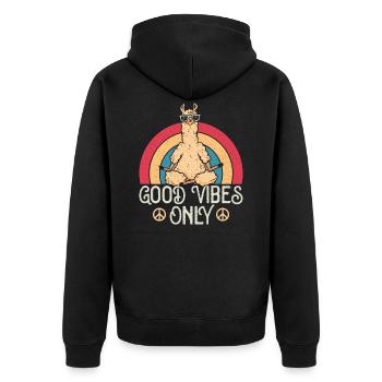 Good Vibes Only - Lama Alpaka Beim Yoga Vintage - Unisex Premium Bio Zip Hoodie - Schwarz - Hinten - Nico (187cm)