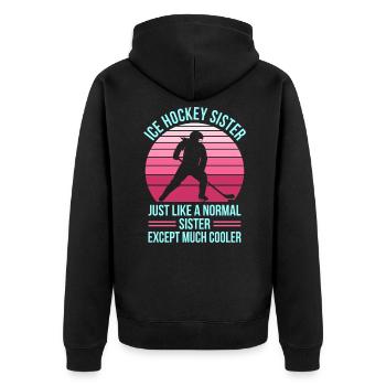 Hockey Eishockey Frauen Lustig Geschenk - Unisex Premium Bio Zip Hoodie - Schwarz - Hinten - Nico (187cm)