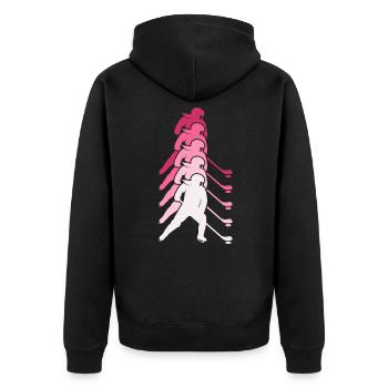 Hockey Eishockey Frauen Lustig Geschenk - Unisex Premium Bio Zip Hoodie - Schwarz - Hinten - Nico (187cm)
