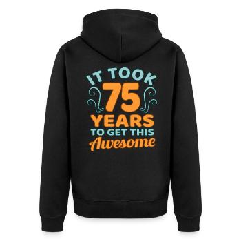 75th birthday - Unisex Premium Organic Zip Hoodie - black - Back - Nico (187cm)