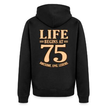75. Geburtstag - Unisex Premium Bio Zip Hoodie - Schwarz - Hinten - Nico (187cm)