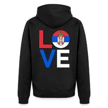 Serbia - Unisex Premium Organic Zip Hoodie - black - Back - Nico (187cm)