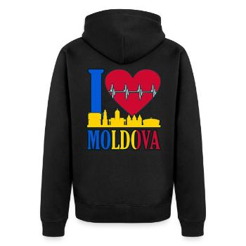 Moldawien - Unisex Premium Bio Zip Hoodie - Schwarz - Hinten - Nico (187cm)
