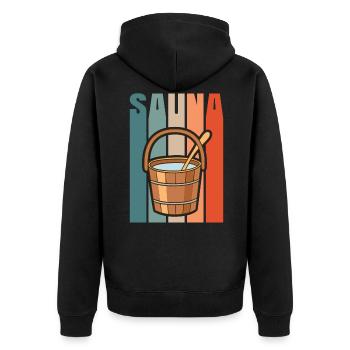 Sauna - Unisex Premium Bio Zip Hoodie - Schwarz - Hinten - Nico (187cm)
