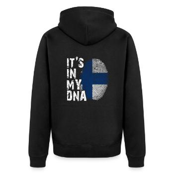 It's in my DNA Finland Finnland - Unisex Premium Bio Zip Hoodie - Schwarz - Hinten - Nico (187cm)