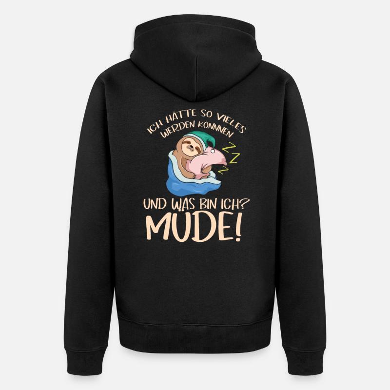Faultier - Unisex Premium Bio Zip Hoodie - Schwarz