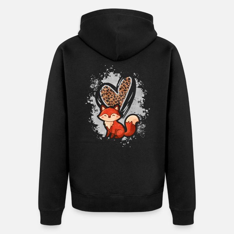 Fuchs Leopard Herz Geschenk - Unisex Premium Bio Zip Hoodie - Schwarz