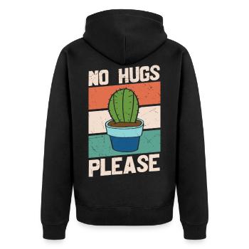 Bitte keine Umarmungen - Unisex Premium Bio Zip Hoodie - Schwarz - Hinten - Nico (187cm)