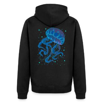 Qualle - Unisex Premium Bio Zip Hoodie - Schwarz - Hinten - Nico (187cm)
