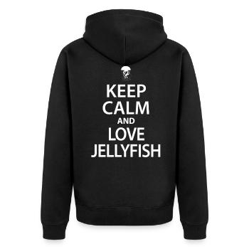 Qualle - Unisex Premium Bio Zip Hoodie - Schwarz - Hinten - Nico (187cm)