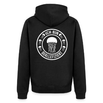 Qualle - Unisex Premium Bio Zip Hoodie - Schwarz - Hinten - Nico (187cm)