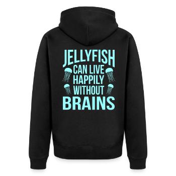 Qualle - Unisex Premium Bio Zip Hoodie - Schwarz - Hinten - Nico (187cm)