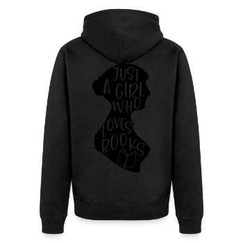 Nur ein Mädchen, das Bücher liebt - Unisex Premium Bio Zip Hoodie - Schwarz - Hinten - Nico (187cm)