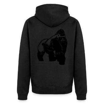 Gorilla Tier - Unisex Premium Bio Zip Hoodie - Schwarz - Hinten - Nico (187cm)