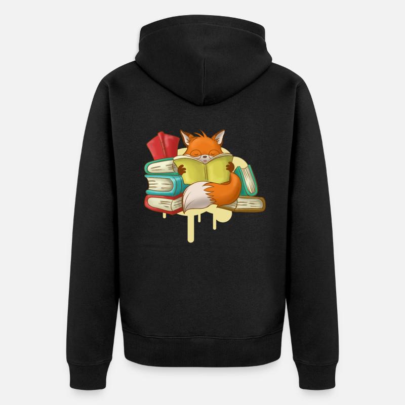 Fox Buch Lesebücher Lesen - Unisex Premium Bio Zip Hoodie - Schwarz