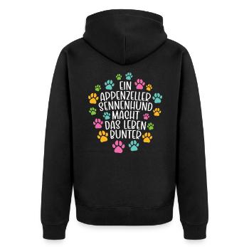 Appenzeller Sennenhund Leben bunter Hunde - Unisex Premium Bio Zip Hoodie - Schwarz - Hinten - Nico (187cm)