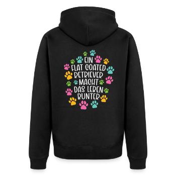 Flat coated retriever Leben bunter Hund - Unisex Premium Bio Zip Hoodie - Schwarz - Hinten - Nico (187cm)