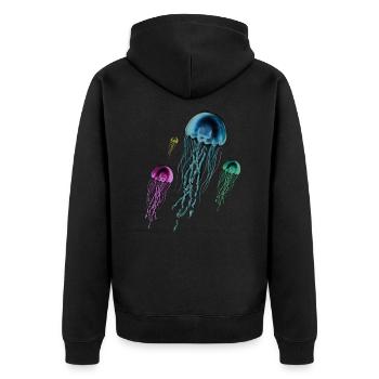 Qualle - Unisex Premium Bio Zip Hoodie - Schwarz - Hinten - Nico (187cm)