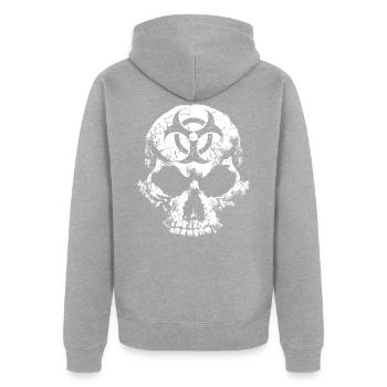 Totenkopf Biologisches Risiko - Unisex Premium Bio Zip Hoodie - Grau meliert - Hinten - Nico (187cm)