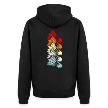Lustiger Pickleball Badminton Federball - Unisex Premium Bio Zip Hoodie - Schwarz - Hinten - Nico (187cm)