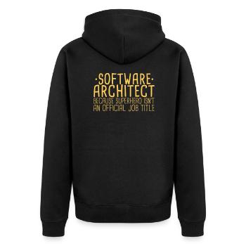 Software Architect Superhero |Software Architektur - Unisex Premium Bio Zip Hoodie - Schwarz - Hinten - Nico (187cm)