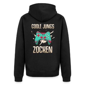 Coole Jungs zocken Gamer - Unisex Premium Bio Zip Hoodie - Schwarz - Hinten - Nico (187cm)