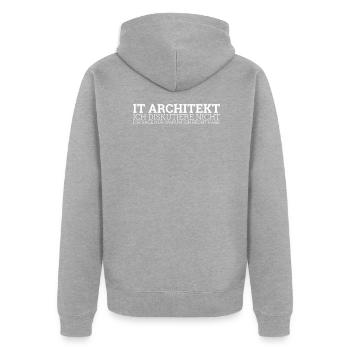 "IT architect Discuss | IT Architecture" - Unisex Premium Organic Zip Hoodie - heather grey - Back - Nico (187cm)
