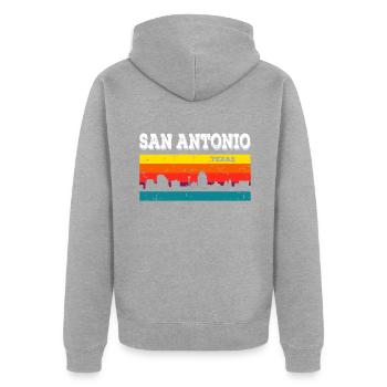 San Antonio Texas - Unisex Premium Bio Zip Hoodie - Grau meliert - Hinten - Nico (187cm)