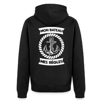 Capitaine mon bateau mes règles Bâteaux Moteur - Unisex Premium Bio Zip Hoodie - Schwarz - Hinten - Nico (187cm)