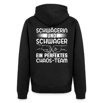Schwägerin und Schwager perfektes Chaos-Team - Unisex Premium Bio Zip Hoodie - Schwarz - Hinten - Nico (187cm)