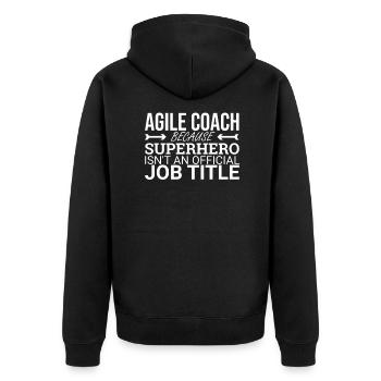 "Agile Coach Superhero | Agile" - Unisex Premium Organic Zip Hoodie - black - Back - Nico (187cm)